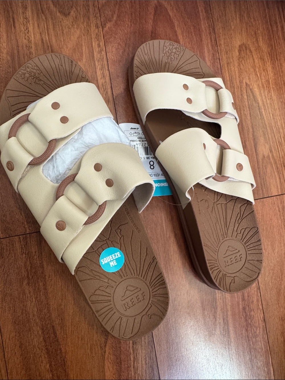 Reef Cream Double Buckle Slide Sandals